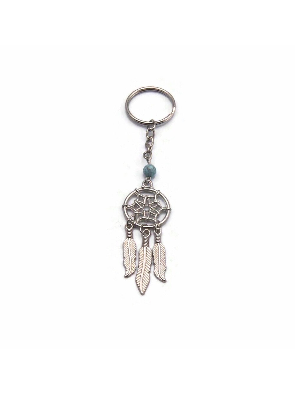 Vintage Silver Tone and Faux Turquoise Southwestern Style Dream Catcher Keychain